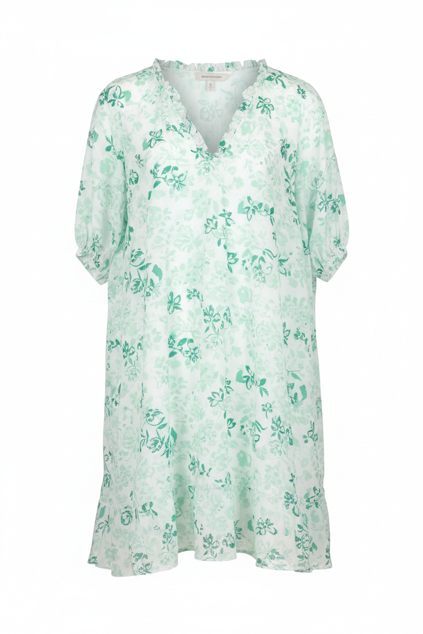 Aurora Summer Dress Mint Floral front view on white background