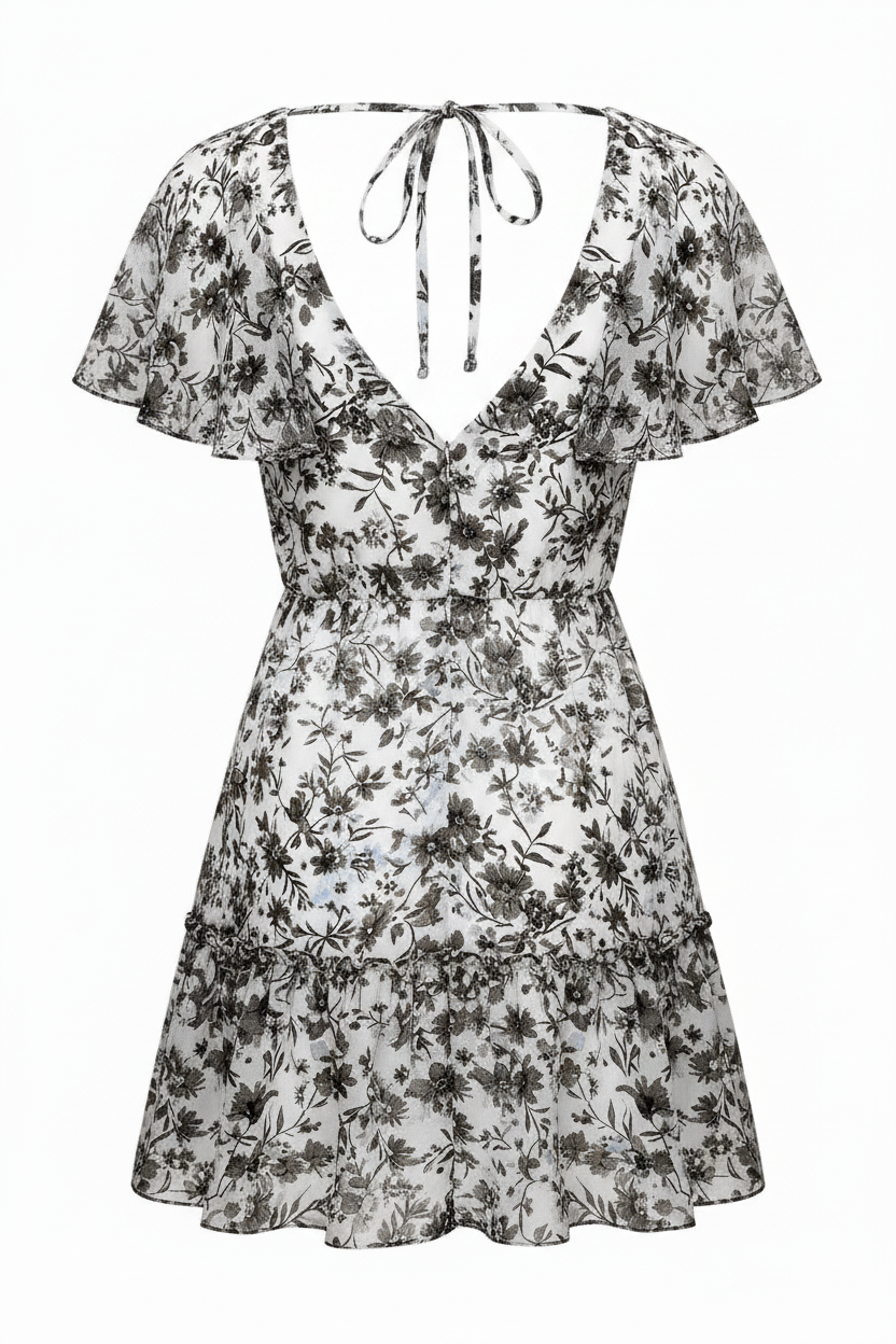 Luna Floral Mini Dress Black Floral - Back view