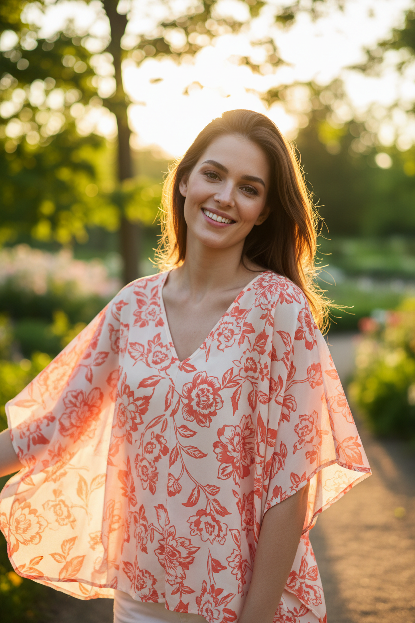 Coral Floral – Female model smiling naturally