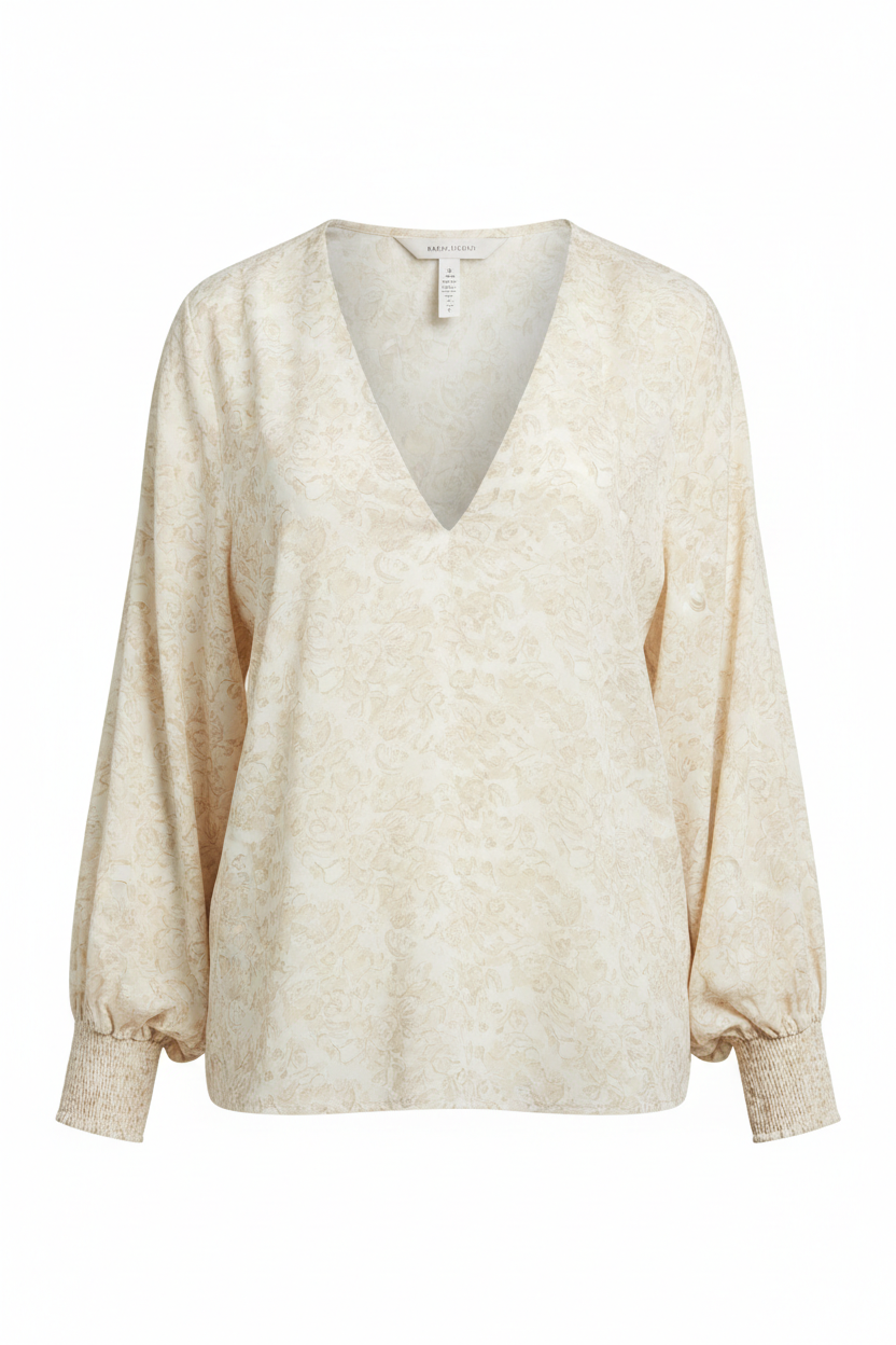Ivory Floral blouse front view white background