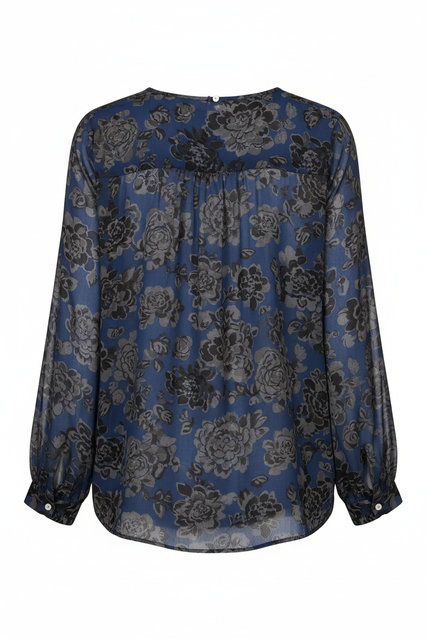 Midnight Floral blouse back view white background