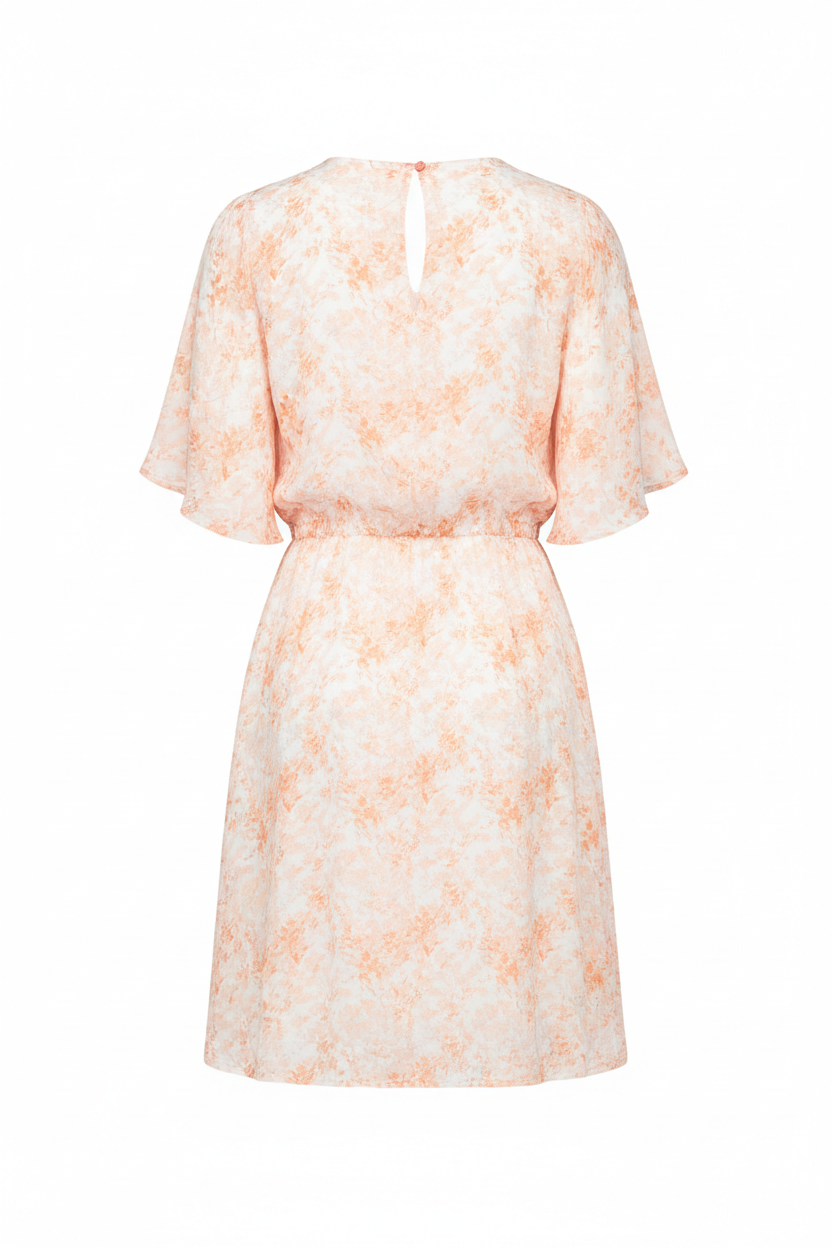 Aurora Summer Dress Peach Floral back view on white background