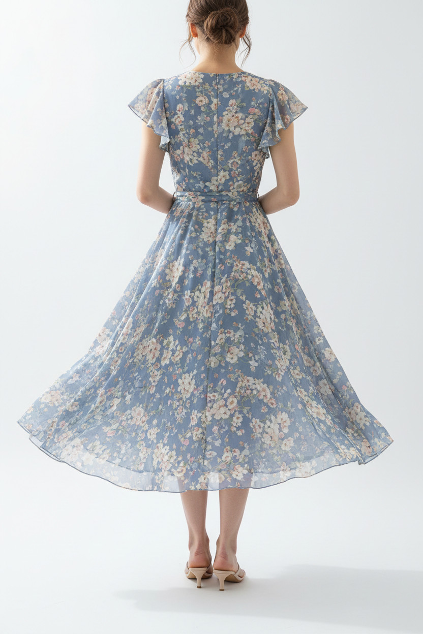 Dusty Blue Floral - Back view white background