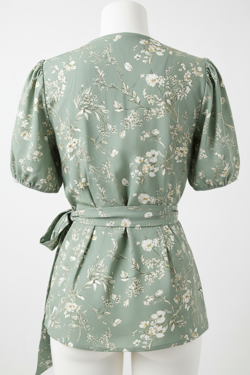 Sage Floral – Back view on white background