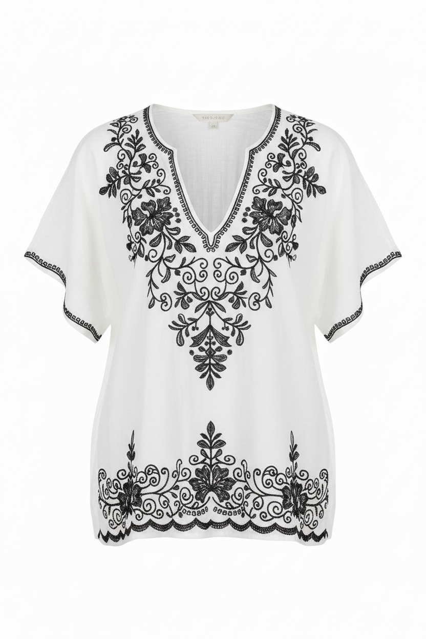 White Embroidered – Front view on white background