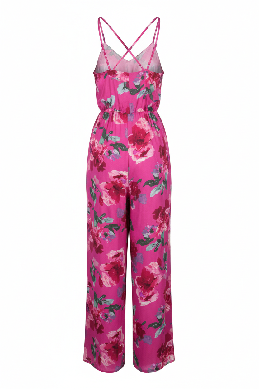 Fuchsia Floral Jumpsuit – Back view white background