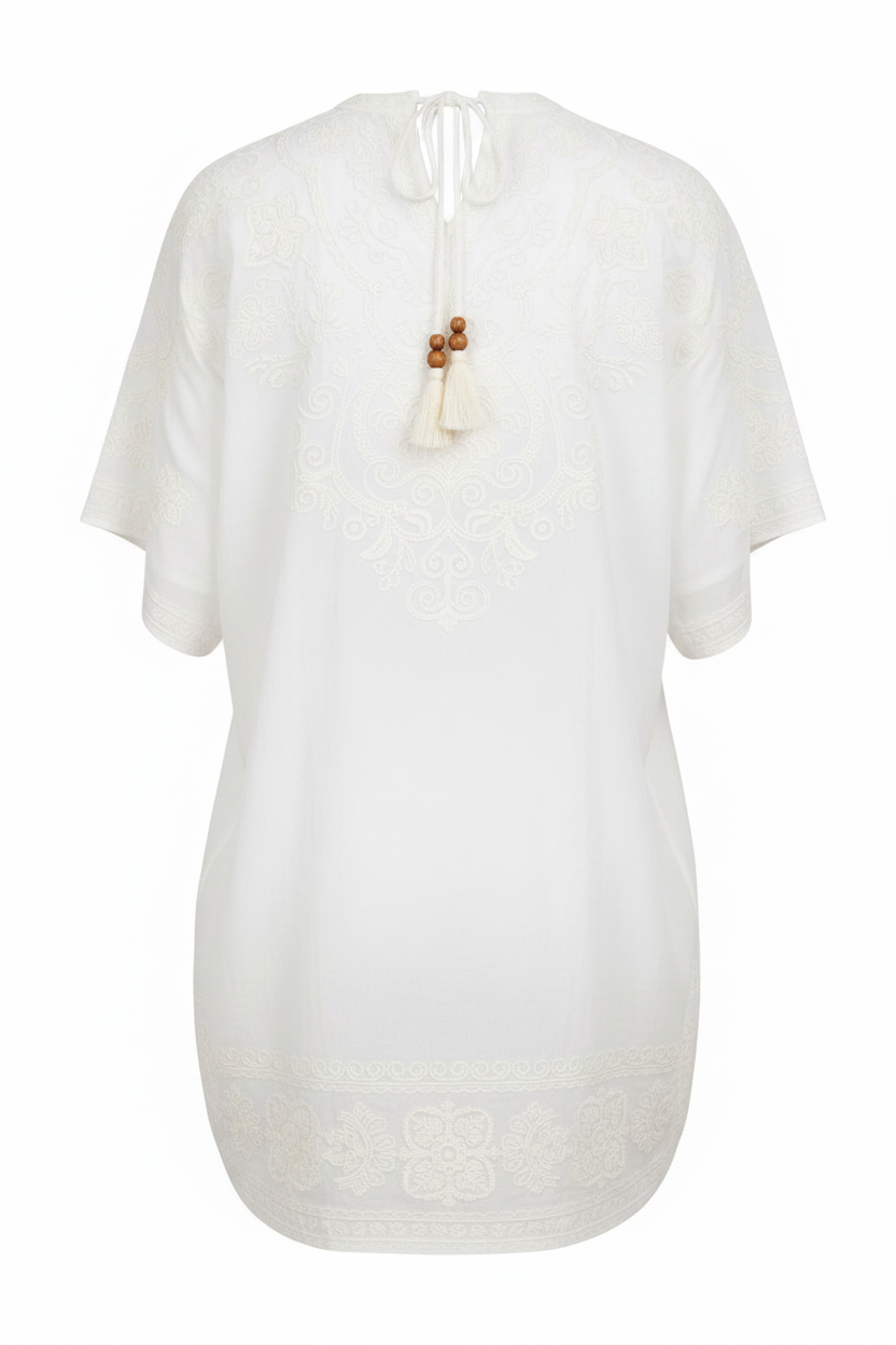 White Embroidered – Back view on white background