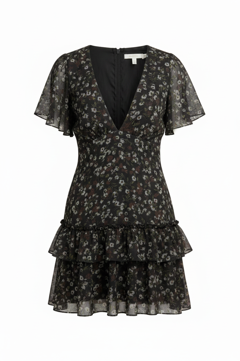 Luna Floral Mini Dress Black Floral - Front view