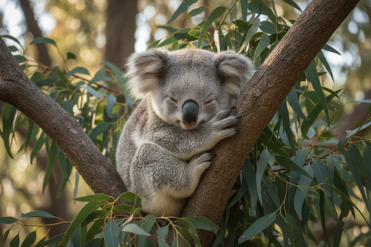 Koala on Eucalyptus Branch