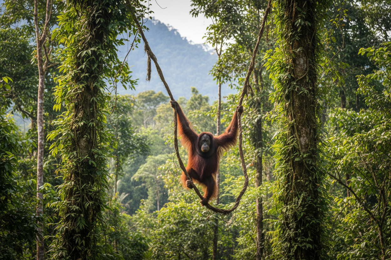 Orangutan in Tropical Rainforest